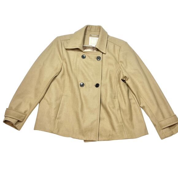 Old Navy Wool Blend Jacket Women XXL Cropped Beige Peacoat Button Used - Picture 1 of 10